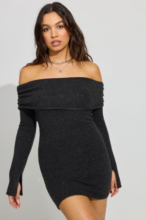 Garage Scarlet Spongy Off Shoulder Women Dress Grey | A-1342976