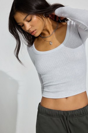 Garage Scoop Neck Knit Women Long Sleeve Grey | A-7651203