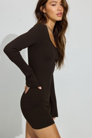 Garage Scoop Neck Mini Women Dress Brown | A-6239817