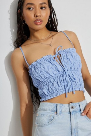 Garage Scrunch Knit Tie Front Cami Women Tank Top Blue | A-2507914