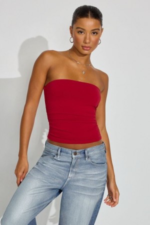 Garage Sculpt Longline Tube Women Tank Top Red | A-4231679
