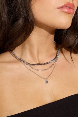 Garage Set Of 3 Classic Chain Women Necklaces Silver | A-7563184