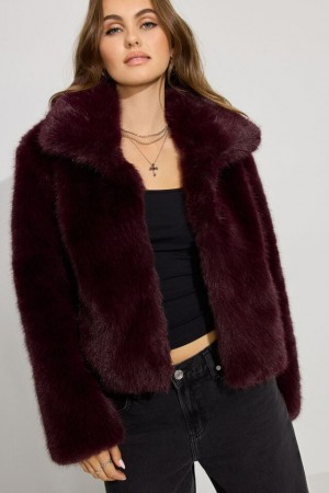 Garage Short Faux Fur Women Coat Dark Red | A-0843957