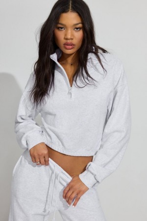 Garage Soft Terry Half Zip Women Sweatshirts Grey | A-4092678
