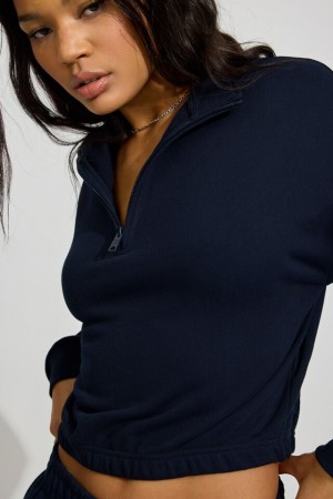 Garage Soft Terry Half Zip Women Sweatshirts Blue | A-7438521