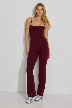 Garage Softactive Brooklyn Flare Women Jumpsuit Burgundy | A-0956314