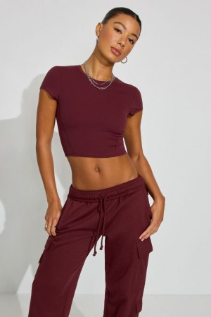 Garage Softactive Women T Shirts Burgundy | A-8617032