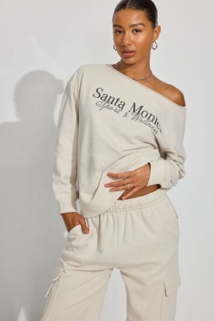 Garage Softterry Off Shoulder Women Sweatshirts White | A-7541983