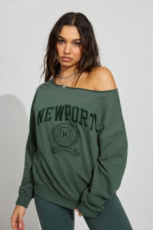 Garage Softterry Off Shoulder Women Sweatshirts Dark Green | A-4716352