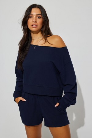 Garage Softterry Off Shoulder Women Sweatshirts Blue | A-5329076