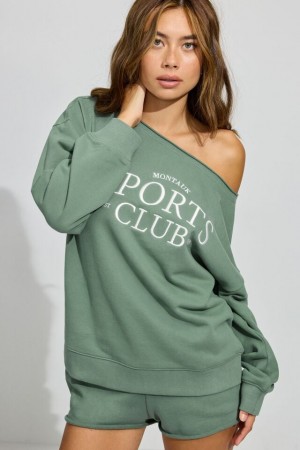 Garage Softterry Off Shoulder Women Sweatshirts Green | A-0489176