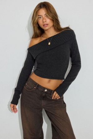 Garage Spongy Off Shoulder Women Sweater Grey | A-1386927
