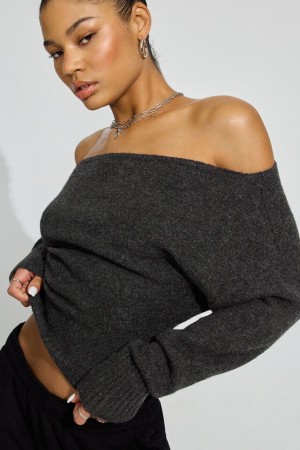 Garage Spongy Off Shoulder Women Sweater Grey | A-9764582