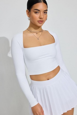 Garage Square Neck Women Long Sleeve White | A-9145820
