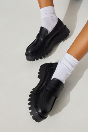 Garage Steve Madden Baker Platform Women Loafers Black | A-7960234