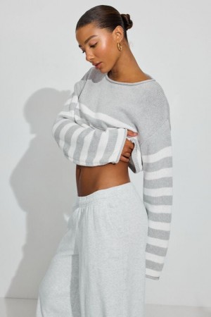 Garage Supersoft Boatneck Women Sweater Grey / White | A-6159830