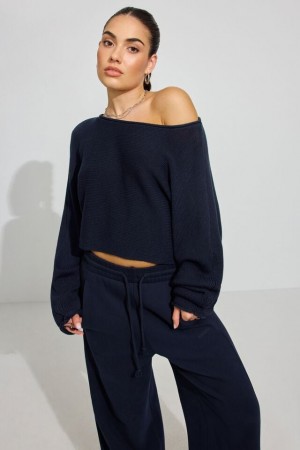 Garage Supersoft Loose Crop Women Sweater Blue | A-5892074