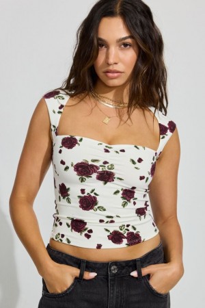 Garage Talina Square Neck Women T Shirts White | A-3724698
