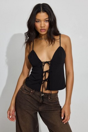 Garage Tie Front Cami Women Tank Top Black | A-2596831