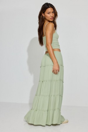 Garage Tiered Maxi Women Skirts Olive Green | A-6124087
