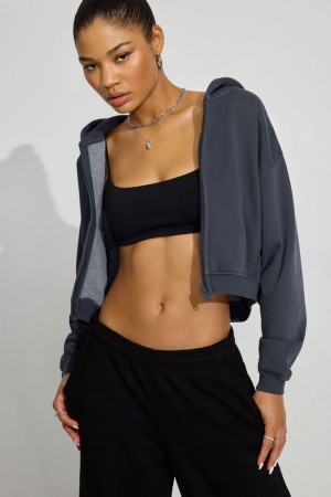 Garage Ultrafleece Boxy Full Zip Women Hoodie Grey Blue | A-1056378