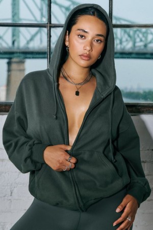Garage Ultrafleece Full Zip Women Hoodie Dark Green | A-4059182