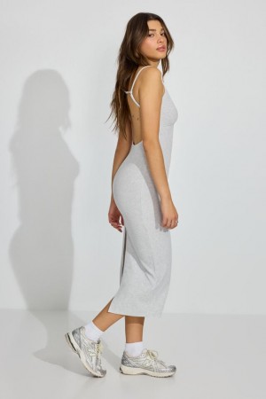 Garage V Neck Open Back Maxi Women Dress Grey | A-1572034