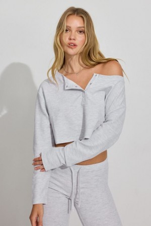Garage Waffle Off Shoulder Women Tank Top Grey | A-3904682