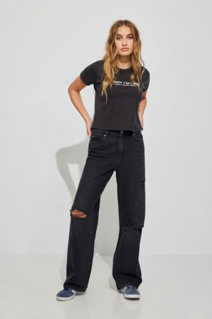 Garage Wide Leg Women Jeans Black | A-8263094