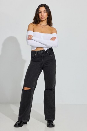 Garage Wide Leg Women Jeans Grey Black | A-7193058